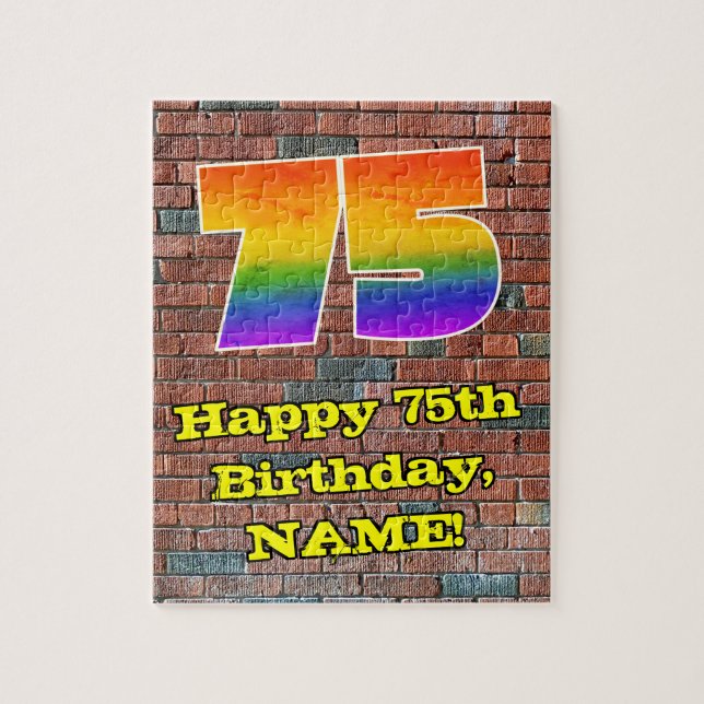 75th Birthday: Fun Graffiti-Inspired Rainbow 75 Jigsaw Puzzle (Vertical)