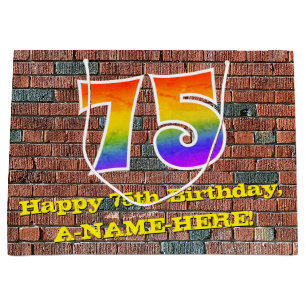75th Birthday: Fun, Graffiti-Inspired Rainbow # 75 Large Gift Bag