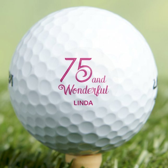 75th Birthday Gift for Co-Worker – Pink Script Golf Balls (Creator Uploaded)