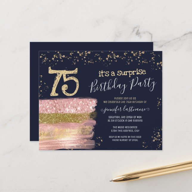 75th Birthday Glitter Cake Surprise Budget (Front/Back In Situ)