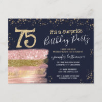 75th Birthday Glitter Cake Surprise Party Postcard