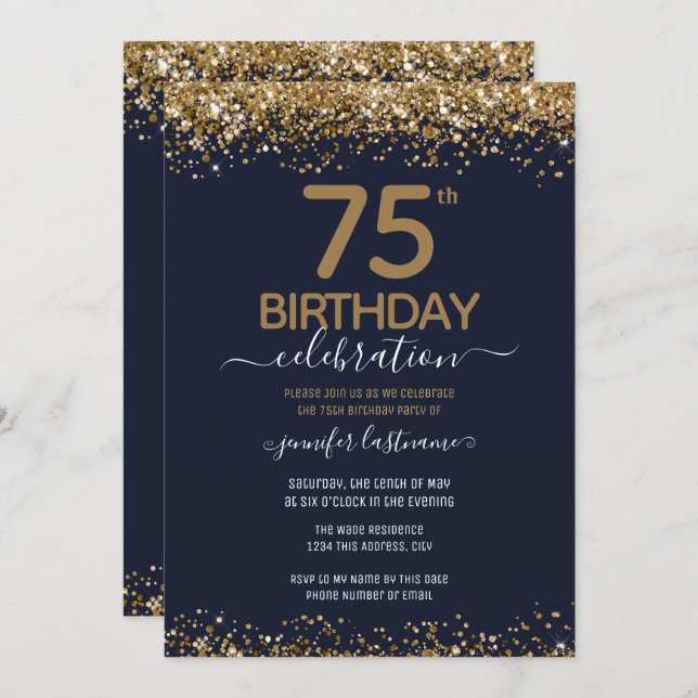 75th Birthday Glitter Invitation  Flyer (Front/Back)