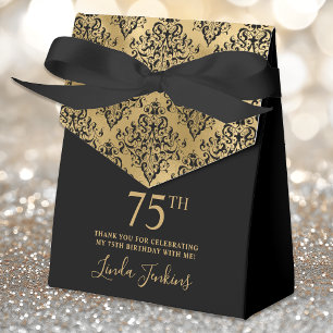 75th Birthday Gold Damask Thank You Favor Box