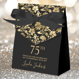 75th Birthday Gold Floral Thank You  Favor Box
