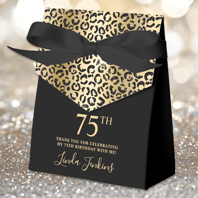 75th Birthday Gold Leopard Print Thank You  Favor Box (Creator Uploaded)