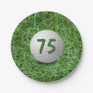 75th Birthday Golf Ball on Grass Paper Plate