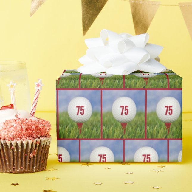 75th Birthday Golf Ball Wrapping Paper (Birthday Party)