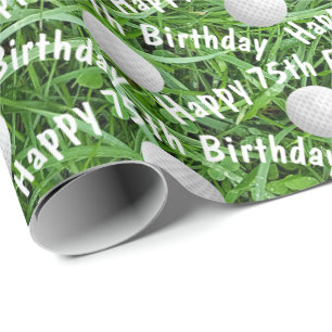 75th Birthday Golf Balls on Grass Wrapping Paper