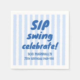 75th Birthday Golf Bold Blue Typography Stripes Napkin