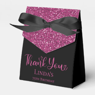 75th Birthday Hot Pink Glitter Black Thank You Favor Box