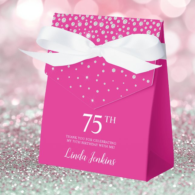 75th Birthday Hot Pink Sparkly Thank You Favor Box (Creator Uploaded)