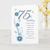 75th birthday in teal with flowers and butterfly card (Yellow Flower)