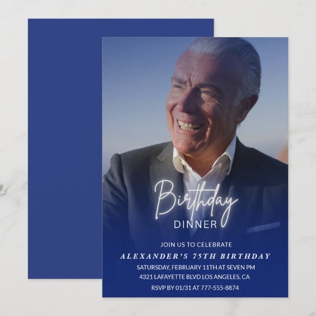 75th birthday invitation Birthday Dinner Photo Men (Front/Back)