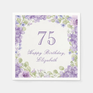 75th Birthday Invitation Elegant Purple Floral Napkin