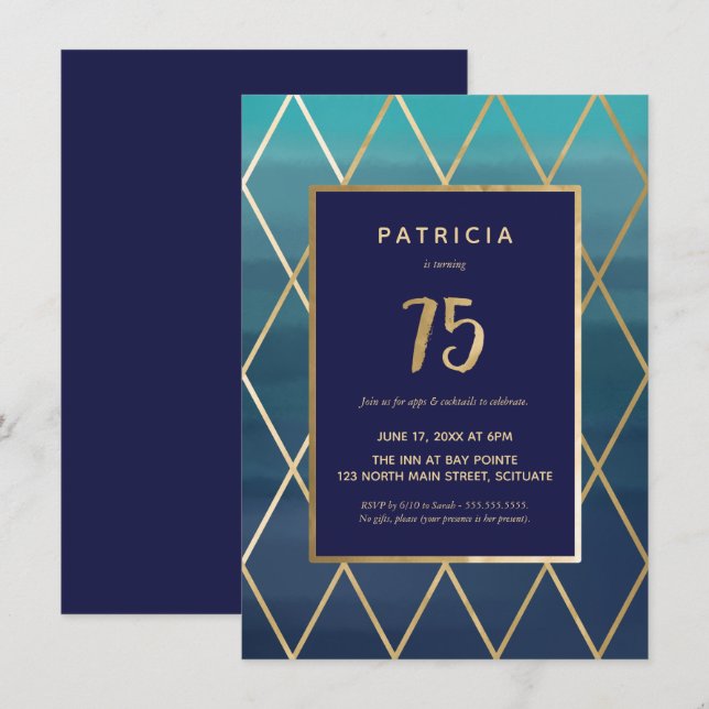75th Birthday Invitation - Elegant Seventy Fifth (Front/Back)