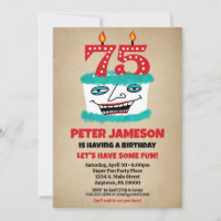 75th Birthday Invitation Funny Cake Casual Mens