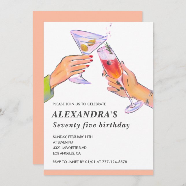 75th birthday invitations Cocktail Party Chic (Front/Back)