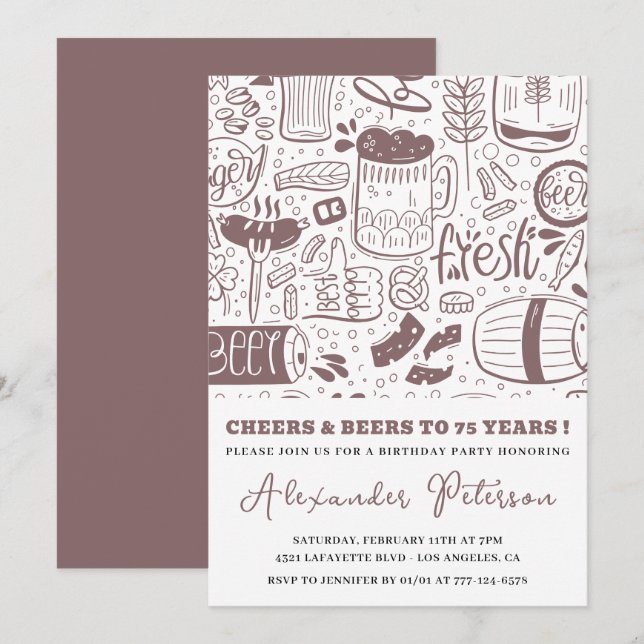 75th birthday invitations Men Beer Vintage (Front/Back)