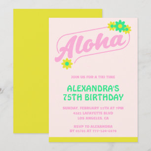 75th birthday invitations Tropical Aloha Pink