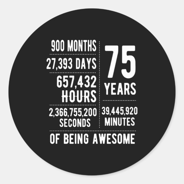 75th Birthday Men Women Funny 75 Years Old  Classic Round Sticker (Front)