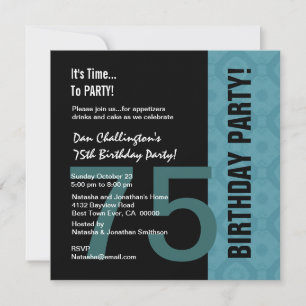 75th Birthday Modern Aqua Black C847 Invitation