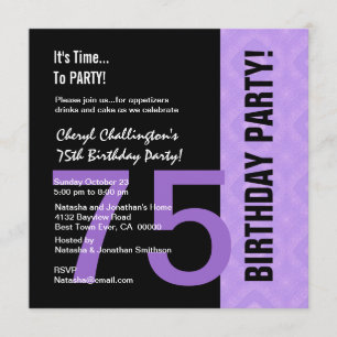 75th Birthday Modern Purple Black C848 Invitation