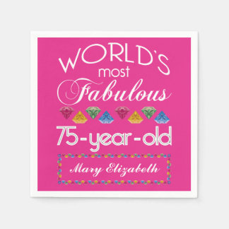 75th Birthday Most Fabulous Colourful Gems Pink Napkin