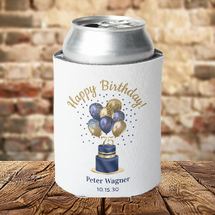 75th Birthday Navy Blue Balloon Cake Can Cooler