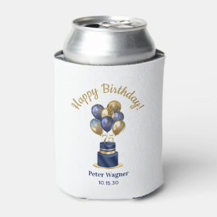 75th Birthday Navy Blue Balloon Cake Can Cooler