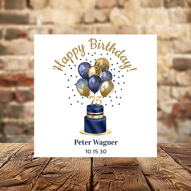 75th Birthday Navy Blue Balloon Cake Napkin (Creator Uploaded)