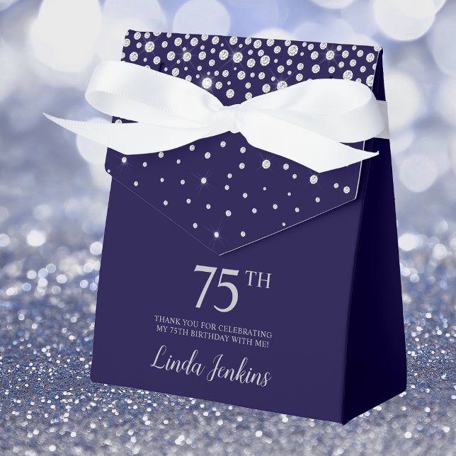 75th Birthday Navy Blue Sparkly Thank You Favor Box (Creator Uploaded)