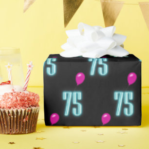 75th Birthday Neon with Balloon  Wrapping Paper