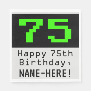 75th Birthday - Nerdy / Geeky Style "75" & Name Napkin