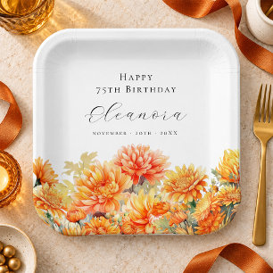 75th Birthday November Birth Flower Chrysanthemum Paper Plate