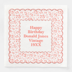 75th Birthday Number Pattern Scallops Coral/White Napkin