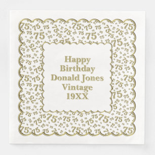75th Birthday Number Pattern Scallops Gold/White Napkin