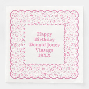 75th Birthday Number Pattern Scallops Pink/White Napkin