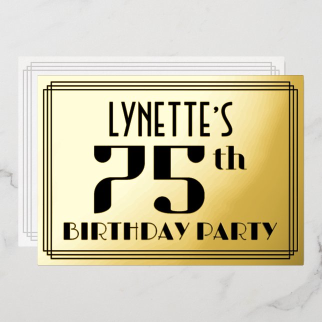 75th Birthday Party: Art Deco Look “75” and Name (Front/Back)