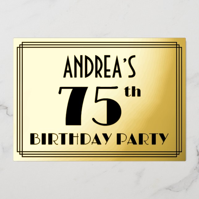 75th Birthday Party — Art Deco Look “75” + Name (Front)