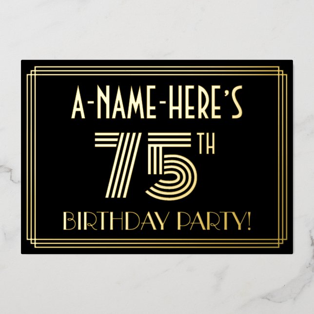 75th Birthday Party — Art Deco Style “75” + Name (Front)