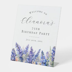 75th Birthday Party Blue July Birth Flower Welcome Pedestal Sign