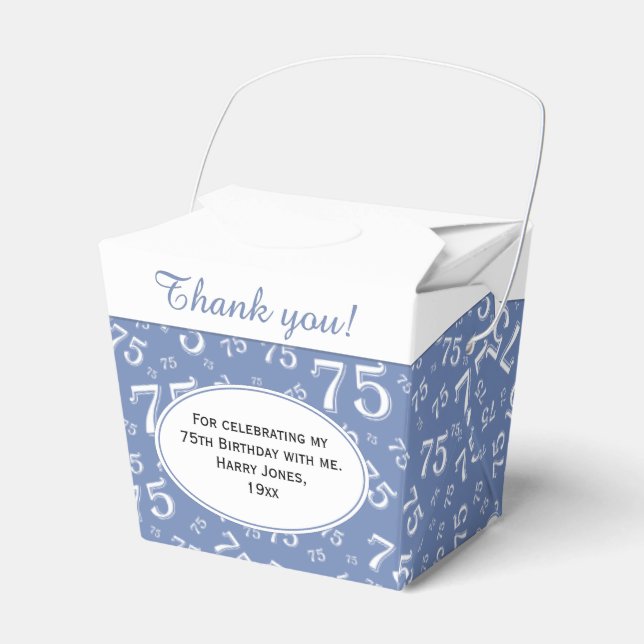 75th Birthday Party Blue/White Number Pattern Favor Box (Front Side)