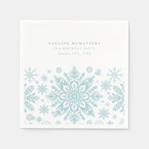75th Birthday Party Blue White Snowflake Winter Napkin
