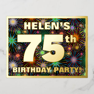 75th Birthday Party: Bold, Colourful Fireworks Loo Foil Invitation Postcard