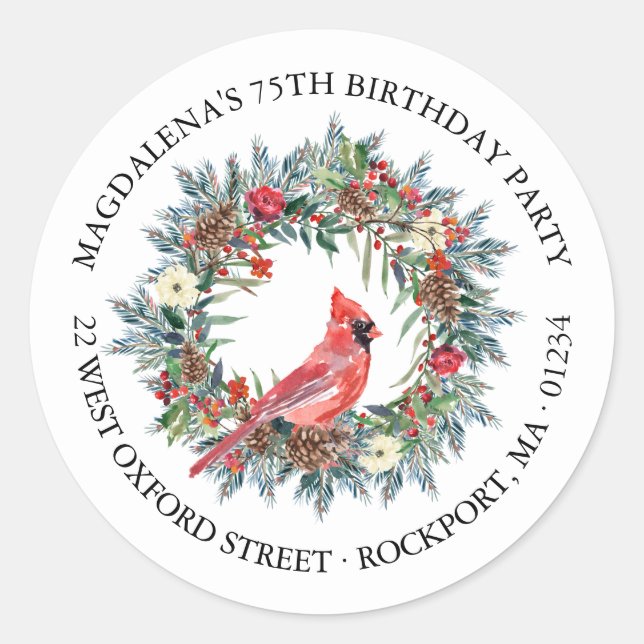 75th Birthday Party Cardinal Return Address Label (Front)