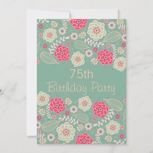 75th Birthday Party Chic Funky Modern Floral Invitation (Front)