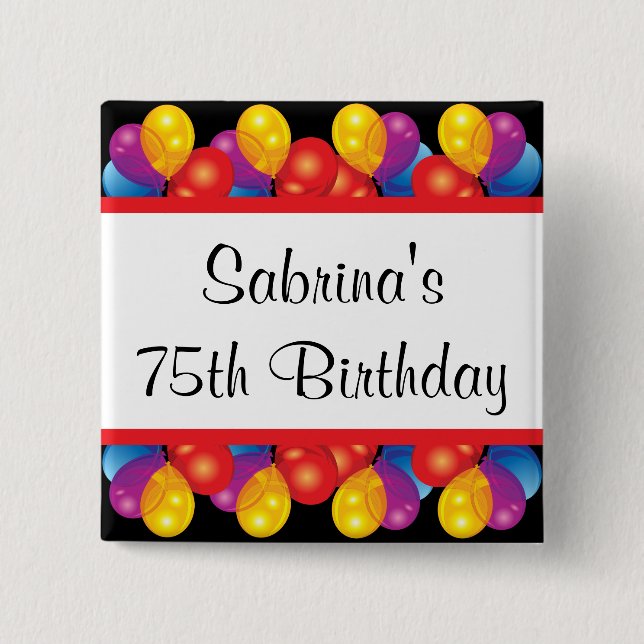 75th Birthday Party | DIY Text 2 Inch Square Button (Front)