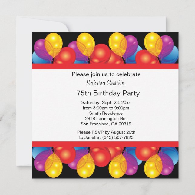 75th Birthday Party | DIY Text Invitation (Back)