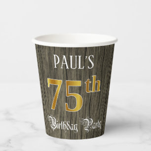 75th Birthday Party — Faux Gold & Faux Wood Looks Paper Cups
