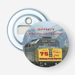 75th Birthday Party Favour Railroad Train Magnetic Bottle Opener